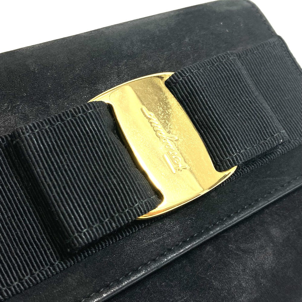 Salvatore Ferragamo Shoulder Bag Aq213202 Suede Black Vala Ribbon Women