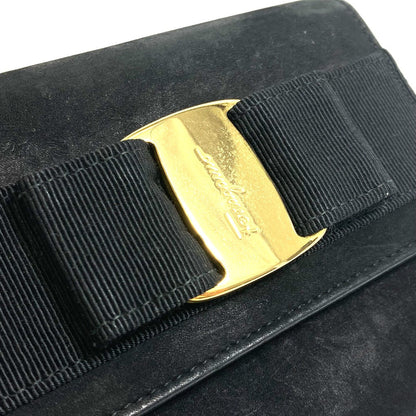 Salvatore Ferragamo Shoulder Bag Aq213202 Suede Black Vala Ribbon Women