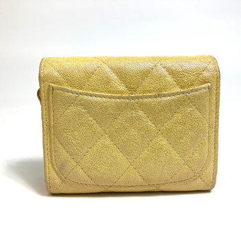 Chanel Coin Case Ap0238 Caviar Skin Metallic Yellow Cccoco Mark Matrasse Women Secondhand