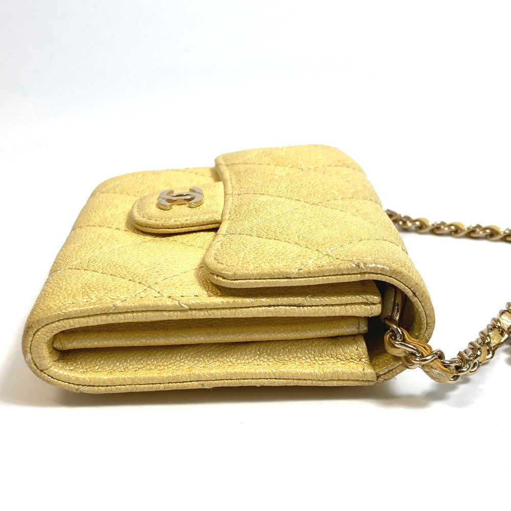 Chanel Coin Case Ap0238 Caviar Skin Metallic Yellow Cccoco Mark Matrasse Women Secondhand