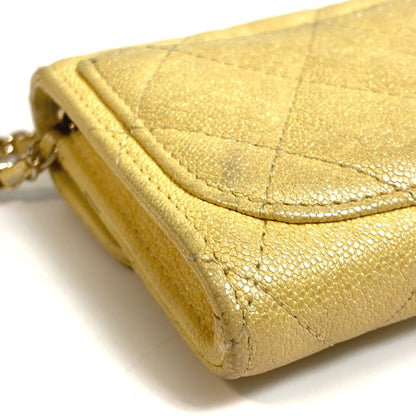 Chanel Coin Case Ap0238 Caviar Skin Metallic Yellow Cccoco Mark Matrasse Women Secondhand