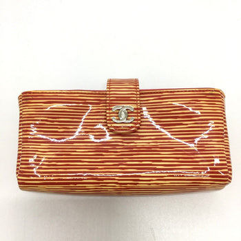 Chanel Pouch Patent Leather Red Type Cc Coco Mark Border Women