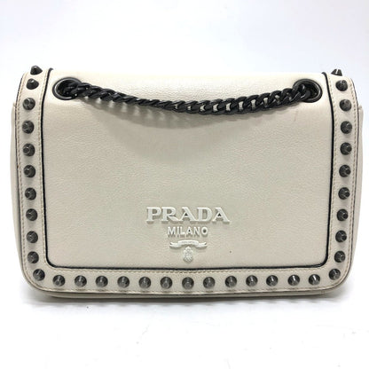 Prada Shoulder Bag 1Bd147 Leather White Logo Studs Chainshoulder Women