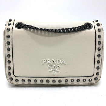 Prada Shoulder Bag 1Bd147 Leather White Logo Studs Chainshoulder Women