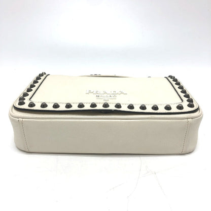 Prada Shoulder Bag 1Bd147 Leather White Logo Studs Chainshoulder Women