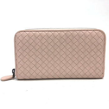 Bottegaveneta Long Wallet Purse 114076 Leather Pink Intrecciato Zip Around Women