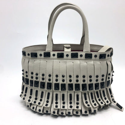 Prada Handbag B2466S Leather White Fringe Women