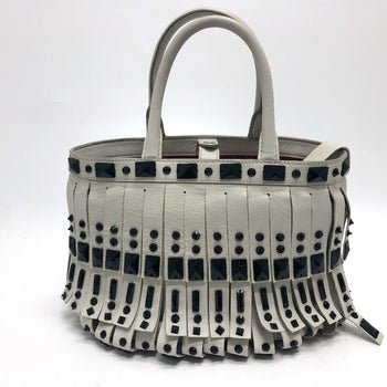 Prada Handbag B2466S Leather White Fringe Women