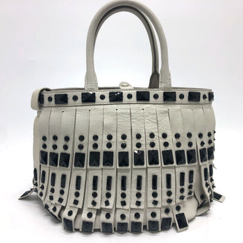 Prada Handbag B2466S Leather White Fringe Women