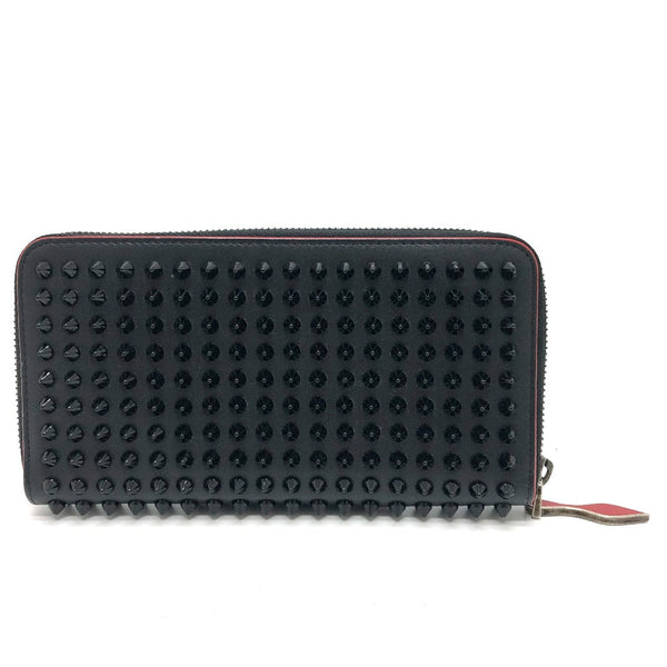 Christian Louboutin Long Wallet Purse Leather Black Panettone Spike Studs Mens