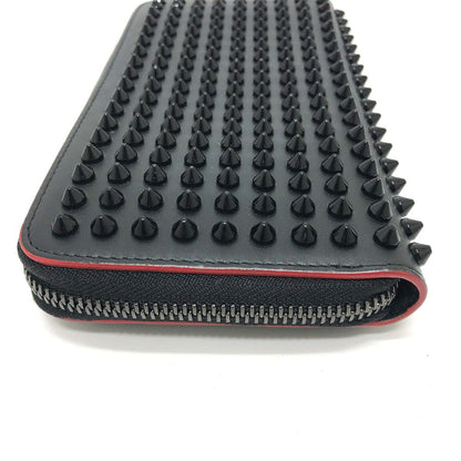 Christian Louboutin Long Wallet Purse Leather Black Panettone Spike Studs Mens