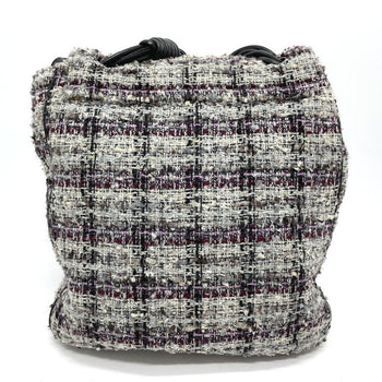 Chanel Shoulder Bag Tweed Gray Camelia Flap Women