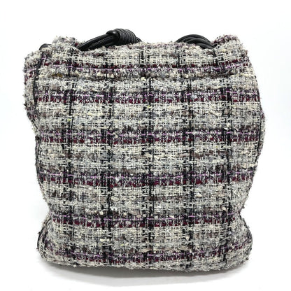 Chanel Shoulder Bag Tweed Gray Camelia Flap Women