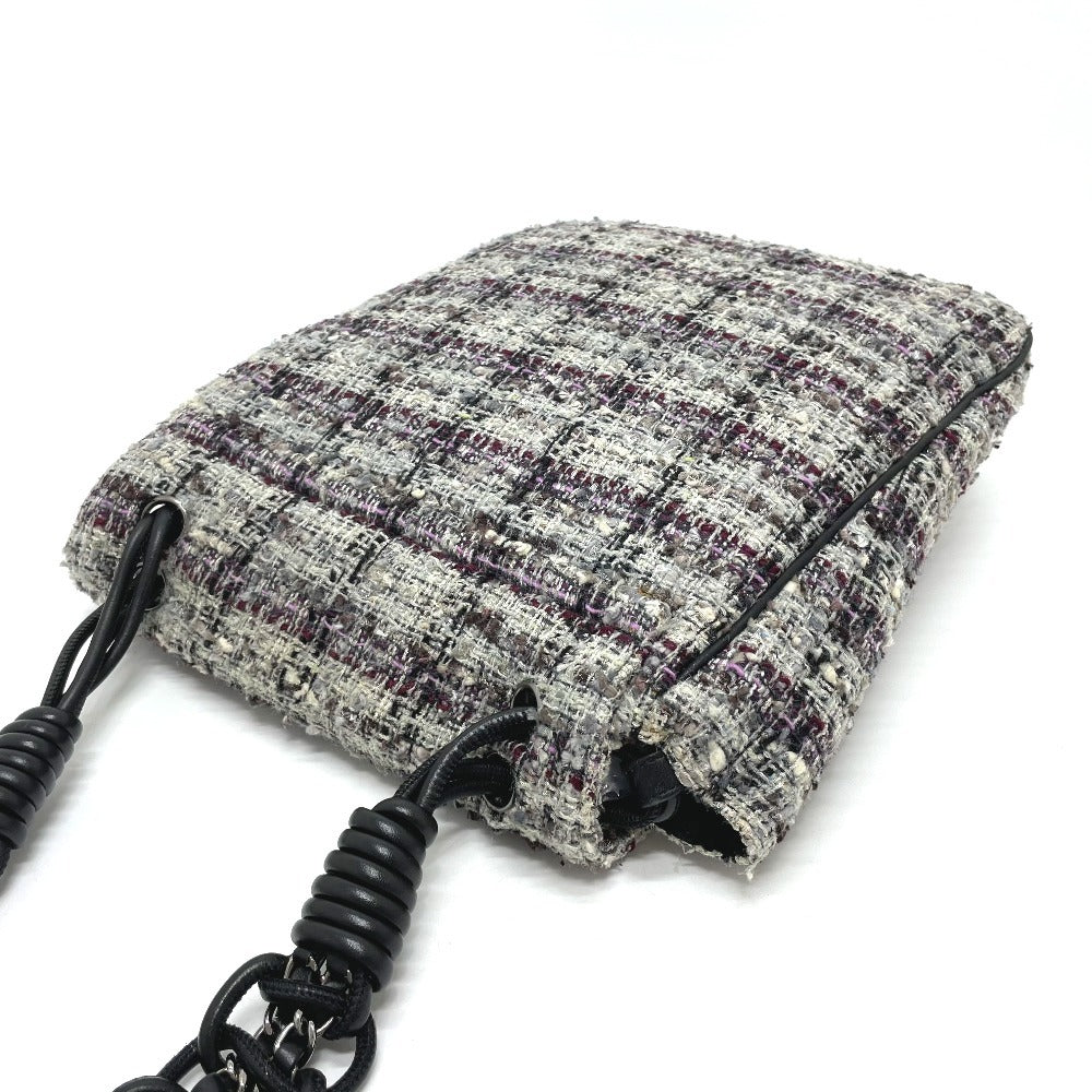 Chanel Shoulder Bag Tweed Gray Camelia Flap Women