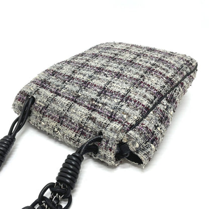 Chanel Shoulder Bag Tweed Gray Camelia Flap Women