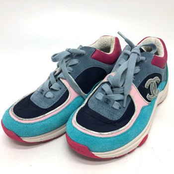 Chanel Sneakers G34360 Suede Navy Cc Coco Mark Low Cut Women 36