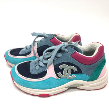 Chanel Sneakers G34360 Suede Navy Cc Coco Mark Low Cut Women 36