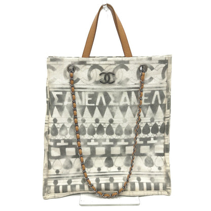 Chanel Shoulder Bag Canvas / Leather Beige Cc Coco Mark Icon Shopping Tote Women