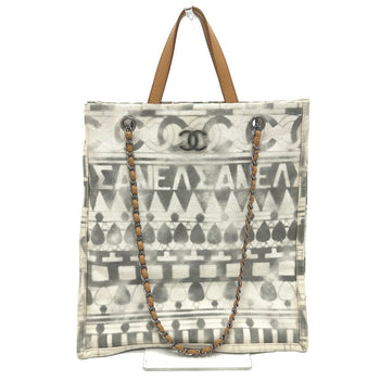 Chanel Shoulder Bag Canvas / Leather Beige Cc Coco Mark Icon Shopping Tote Women