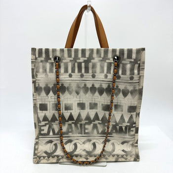 Chanel Shoulder Bag Canvas / Leather Beige Cc Coco Mark Icon Shopping Tote Women