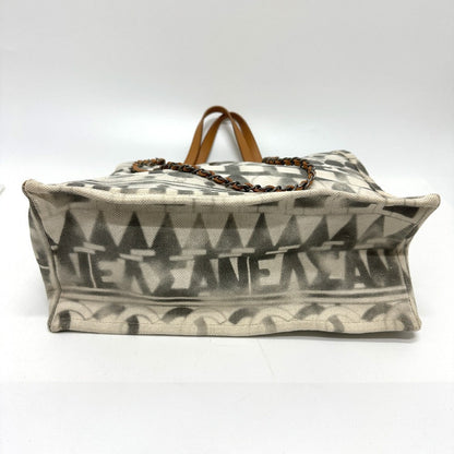 Chanel Shoulder Bag Canvas / Leather Beige Cc Coco Mark Icon Shopping Tote Women