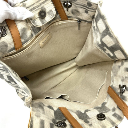 Chanel Shoulder Bag Canvas / Leather Beige Cc Coco Mark Icon Shopping Tote Women