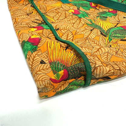 Hermes Tote Bag Canvas Orange Parakeet Bird Pattern Women