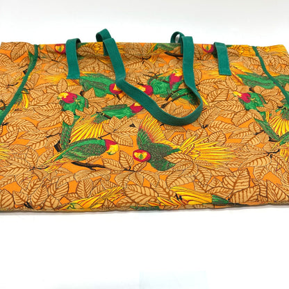 Hermes Tote Bag Canvas Orange Parakeet Bird Pattern Women