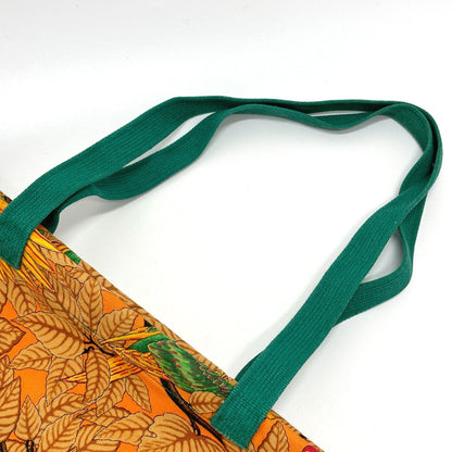 Hermes Tote Bag Canvas Orange Parakeet Bird Pattern Women