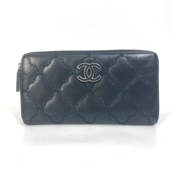 Chanel Long Wallet Purse Lambskin Black Coco Mark Cc Matrasse Quilting Women