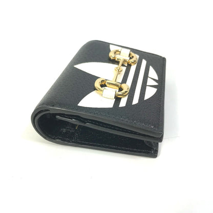 Gucci Folded Wallet 702248 Leather Black Logo Adidas Collaboration Shoulder Wallet Women