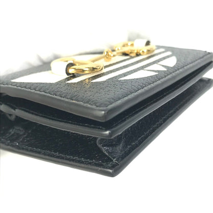 Gucci Folded Wallet 702248 Leather Black Logo Adidas Collaboration Shoulder Wallet Women
