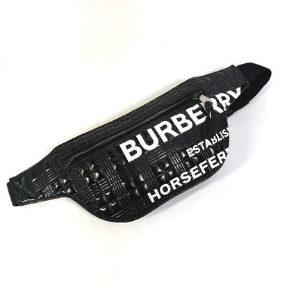 Burberry Sling Bag 8028160 Enamel Enamel Leather Black Logo Brummell Horse Ferry Hosefey Mens
