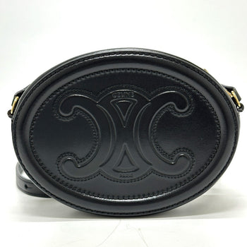 Celine Shoulder Bag Leather Black Triomphe Oval Purse Cuir Women