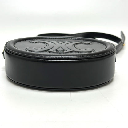 Celine Shoulder Bag Leather Black Triomphe Oval Purse Cuir Women