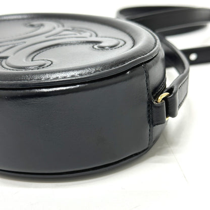 Celine Shoulder Bag Leather Black Triomphe Oval Purse Cuir Women