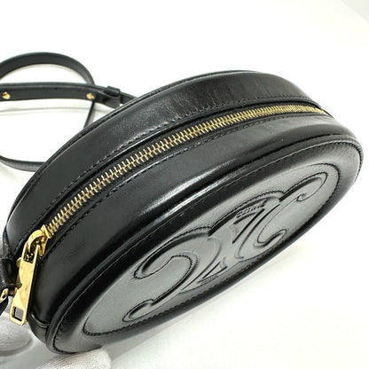 Celine Shoulder Bag Leather Black Triomphe Oval Purse Cuir Women