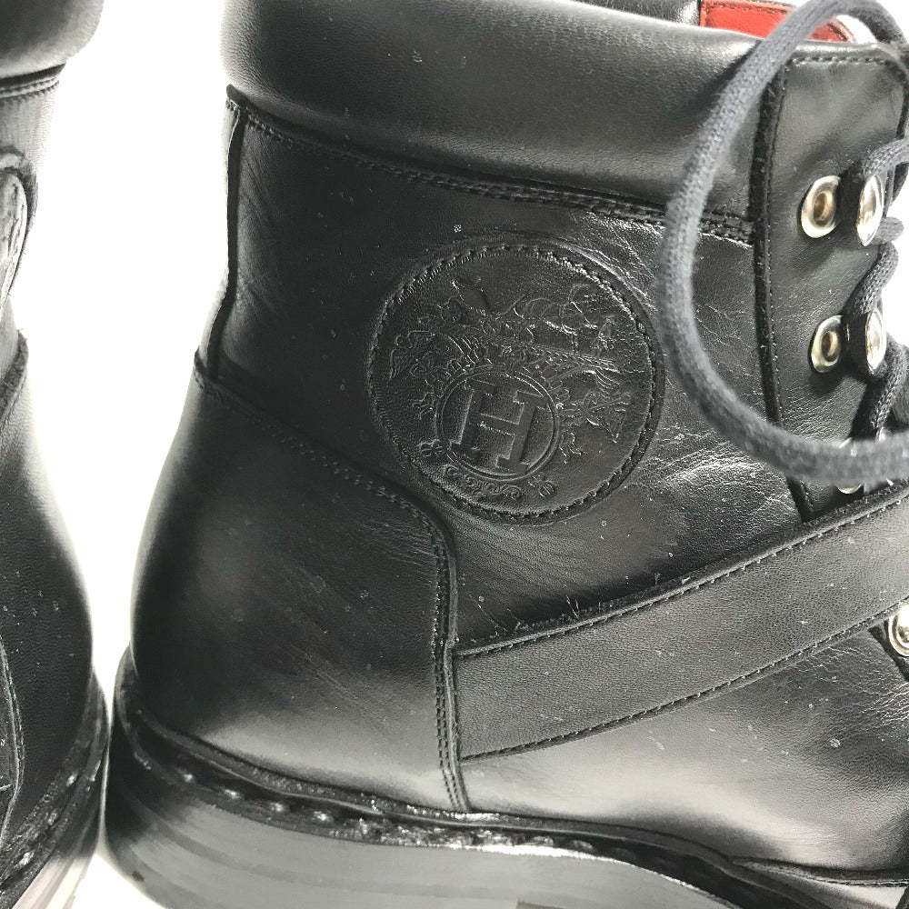 Hermes Boots Leather Black Trekking High Cut H Logo Mens 40