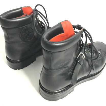 Hermes Boots Leather Black Trekking High Cut H Logo Mens 40
