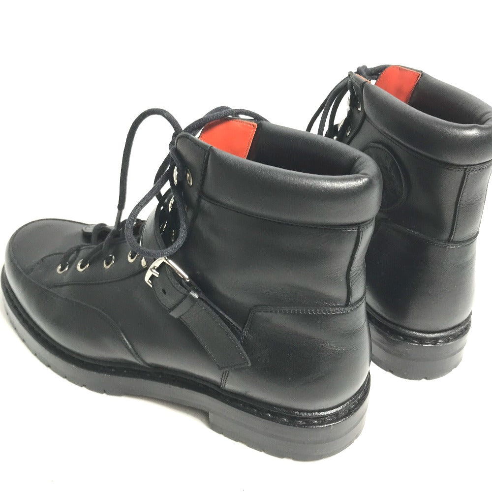 Hermes Boots Leather Black Trekking High Cut H Logo Mens 40