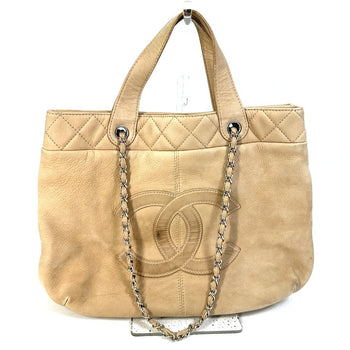 Chanel Shoulder Bag Suede Beige Coco Mark Women