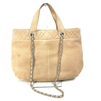 Chanel Shoulder Bag Suede Beige Coco Mark Women