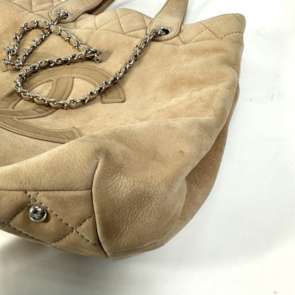 Chanel Shoulder Bag Suede Beige Coco Mark Women