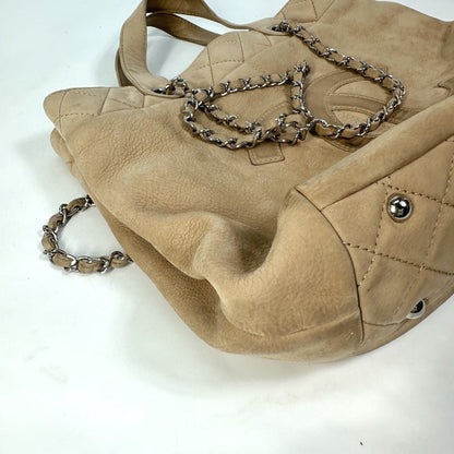 Chanel Shoulder Bag Suede Beige Coco Mark Women