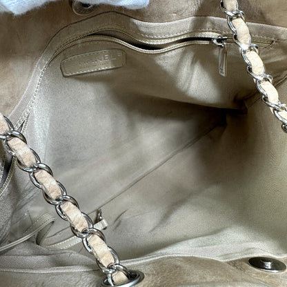 Chanel Shoulder Bag Suede Beige Coco Mark Women