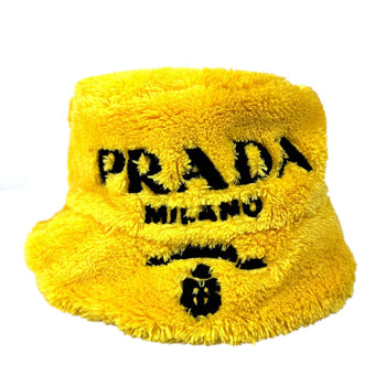 Prada Hat 1Hc137 Cotton Yellow Terry Cloth Logo Unisex(Unisex) M/58Cm