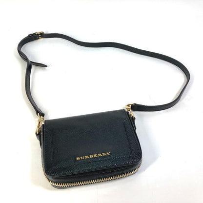Burberry Shoulder Bag Leather Black Logo Fastener Design Women