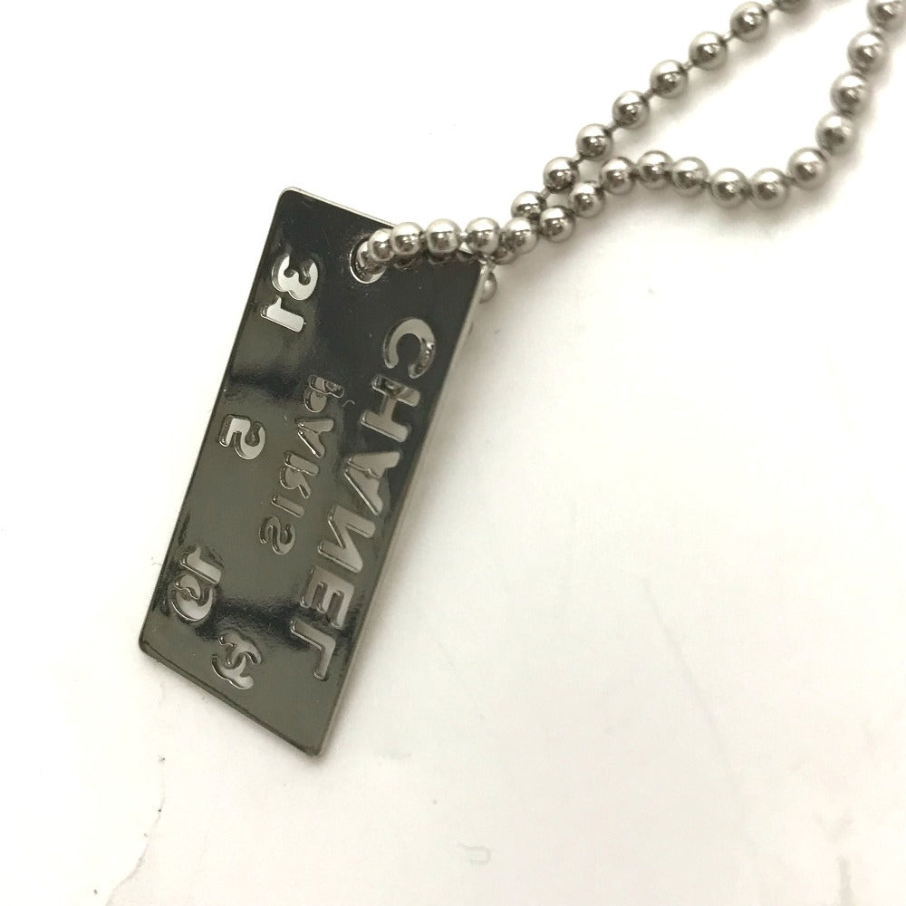 Chanel Necklace Metal Silver Cc Coco Mark Plate Women