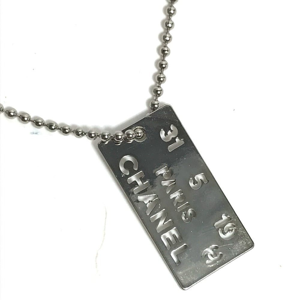 Chanel Necklace Metal Silver Cc Coco Mark Plate Women