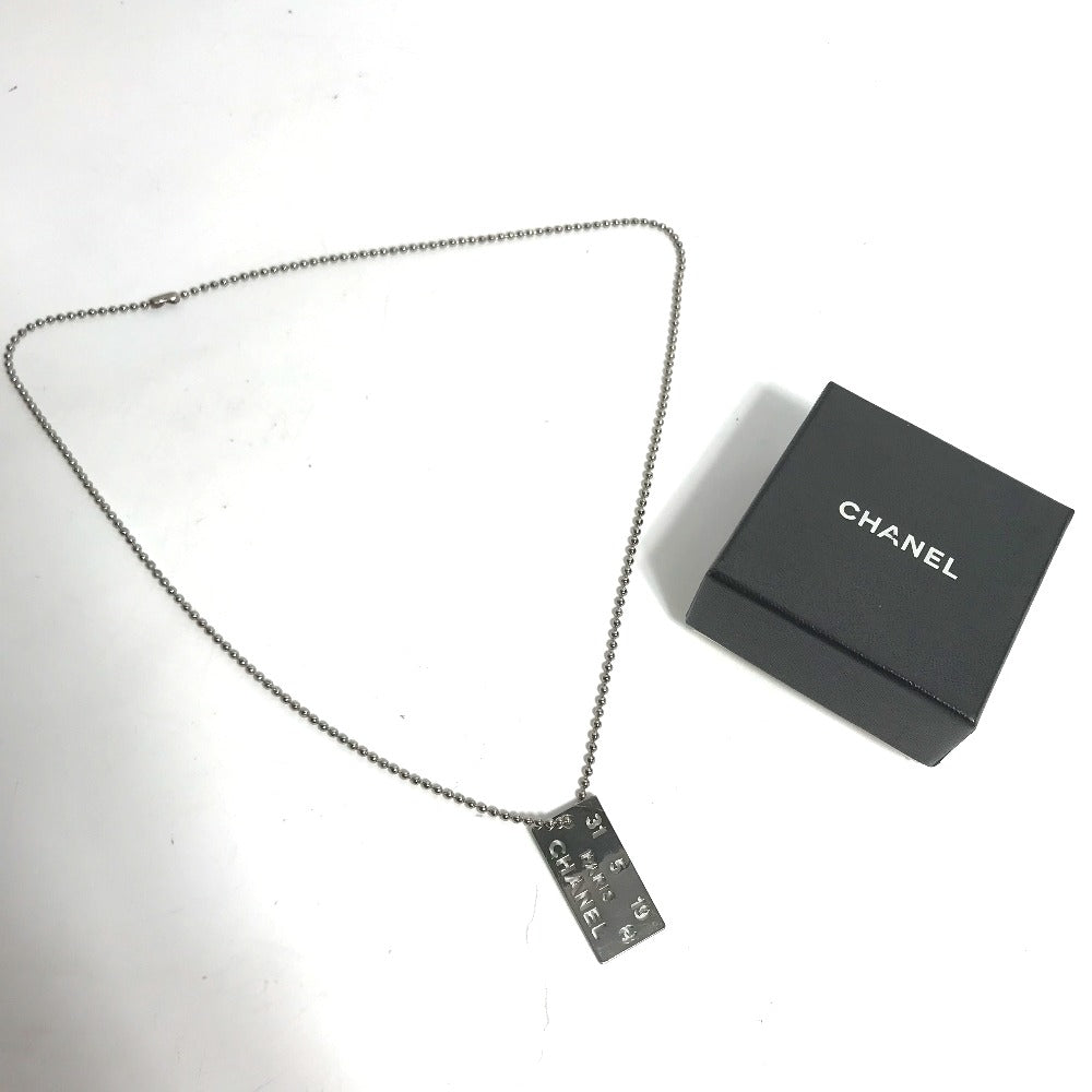 Chanel Necklace Metal Silver Cc Coco Mark Plate Women
